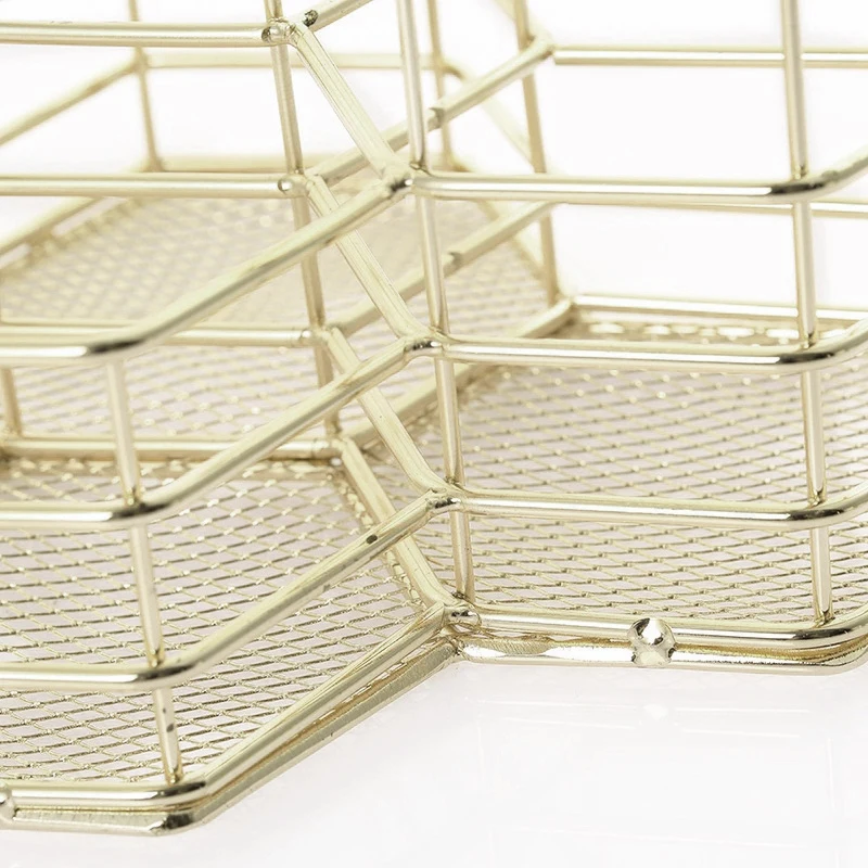Makeup Tool Storage Rack Plating Diamond Pen Holder Hexagon Three Makeup Brush Storage Basket Storage Box Desk Pen Holder