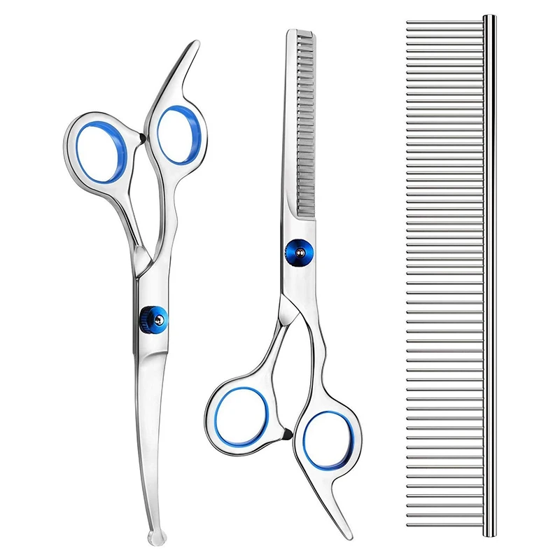 3 Pack Dog Grooming Scissors with Safety Round Tip, Perfect Stainless Steel Up-Curved Grooming Scissors Thinning Cutting Shears
3 Pack Dog Grooming Scissors with Safety Round Tip, Perfect Stainless Steel Up-Curved Grooming Scissors Thinning Cutting Shears