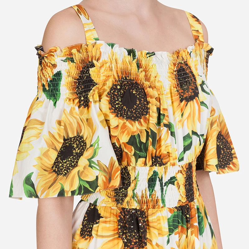 Spaghetti Strap Dress Summer Holiday Sunflower Print Dress High Waist Long Dresses Short Sleeve Fashion Elastic Waist Vestidos
Spaghetti Strap Dress Summer Holiday Sunflower Print Dress High Waist Long Dresses Short Sleeve Fashion Elastic Waist Vestidos