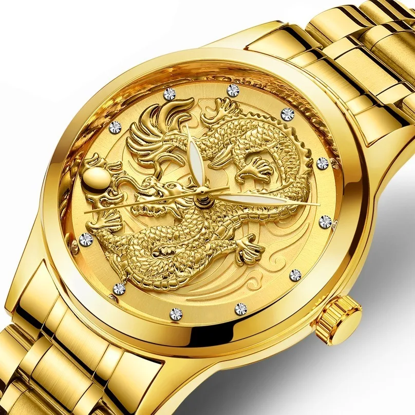 Chinese Dragon Men Watches Luxury Top Brand Gold Watch Stainless Steel Big Male Wristwatch Yellow Quartz Sports Watches for Man
Chinese Dragon Men Watches Luxury Top Brand Gold Watch Stainless Steel Big Male Wristwatch Yellow Quartz Sports Watches for Man