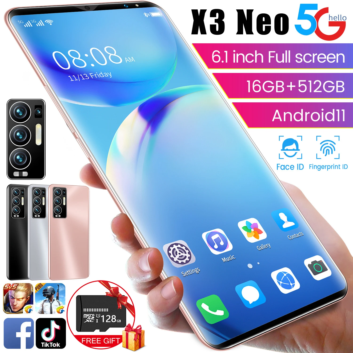 Global version X3 NEO 6.1-inch smart camera phone 16+512GB 6000mAh battery 10-core Android phone supports Google Face ID 5G
Global version X3 NEO 6.1-inch smart camera phone 16+512GB 6000mAh battery 10-core Android phone supports Google Face ID 5G