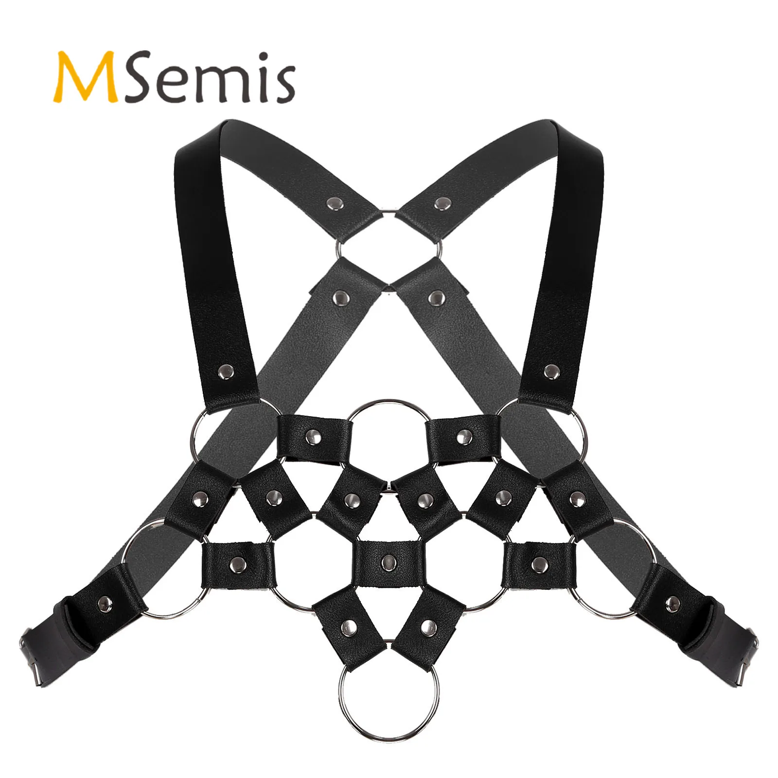 Harness Mens Cosplay Clubwear Punk Style Adjustable PU Leather O-ring Rivets Decor Crisscross Back Vest Restraint Chest Belt
Harness Mens Cosplay Clubwear Punk Style Adjustable PU Leather O-ring Rivets Decor Crisscross Back Vest Restraint Chest Belt