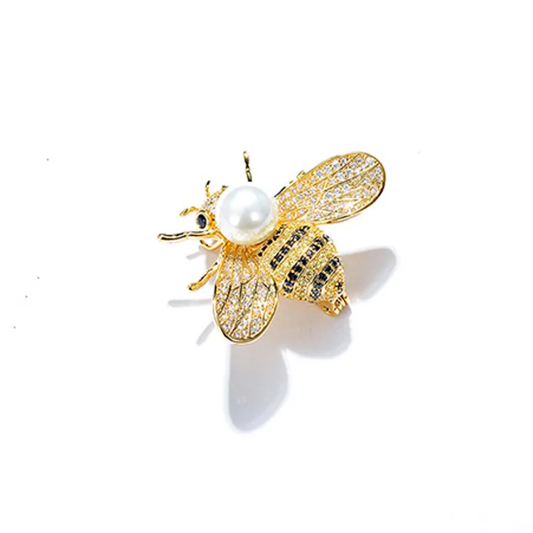 New bee brooch, high-end wool clothing accessories, pearl brooch, silk scarf buckle brooch
