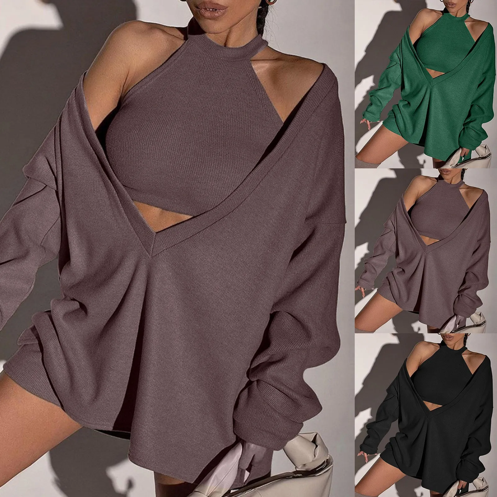 2022 Women's Dress Sets Autumn Solid Vest V-neck Loose Long Sleeve Dress Two-Piece Set Oversize Streetwear Sexy cropped feminino
2022 Women's Dress Sets Autumn Solid Vest V-neck Loose Long Sleeve Dress Two-Piece Set Oversize Streetwear Sexy cropped feminino