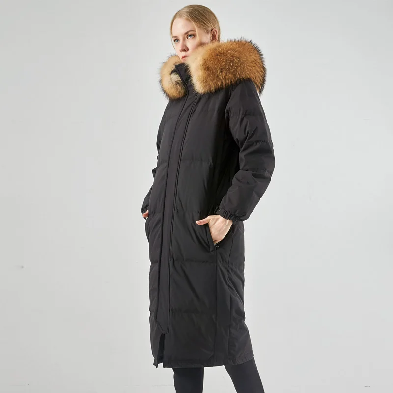 Janveny 2022 зимнее пальто из натурального меха енота лисы с капюшоном пуховик перьями