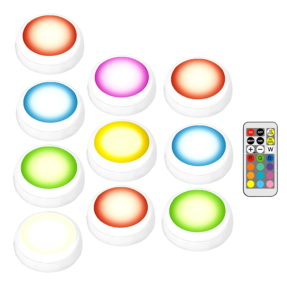 RGBW 13 Colors LED Under Cabinet Light Touchable Dimmable Timing LED Puck Lights with Remote Control Close Wardrobe Night Light
RGBW 13 Colors LED Under Cabinet Light Touchable Dimmable Timing LED Puck Lights with Remote Control Close Wardrobe Night Light