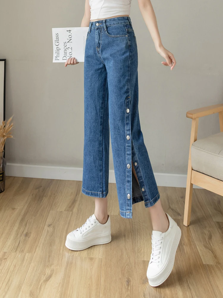 Женские джинсы с широкими штанинами весна-лето-осень 2021 | Женская одежда