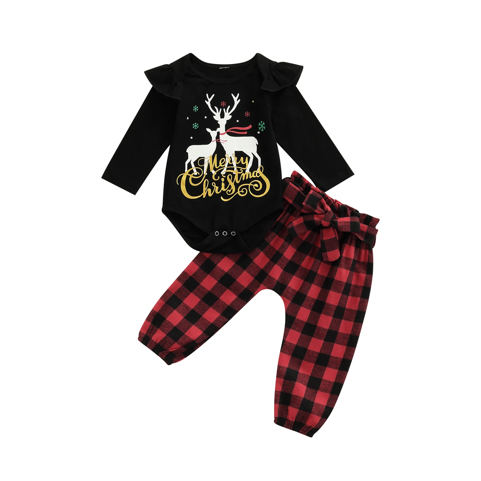 Baby Girls Christmas Clothes Set, Black Round Collar Long Sleeve Romper and Plaid Printed Pattern Trousers For Newborn Baby
Baby Girls Christmas Clothes Set, Black Round Collar Long Sleeve Romper and Plaid Printed Pattern Trousers For Newborn Baby