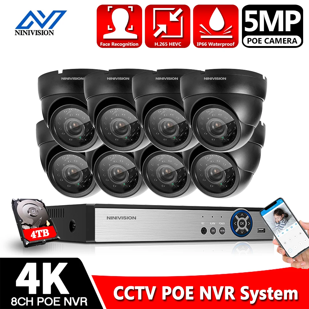 

H.265 8CH 4K 8MP 5MP POE NVR Kit Security Camera System IR Indoor Outdoor CCTV POE IP Dome Cameras P2P Video Surveillance Set