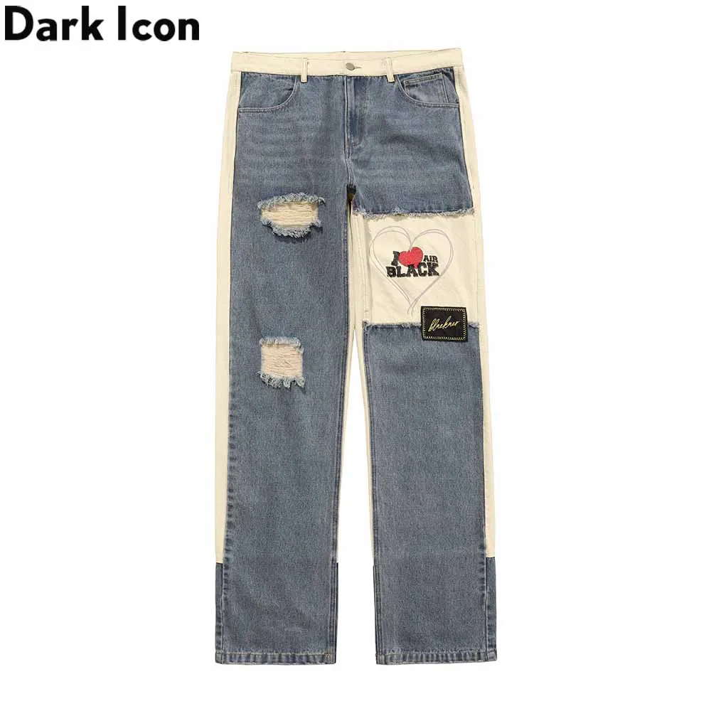 Темно-икона Лоскутные рваные джинсы для мужчин Уличная мода прямые мужские джинсовые брюки 2 цвета
Темно-икона Лоскутные рваные джинсы для мужчин Уличная мода прямые мужские джинсовые брюки 2 цвета