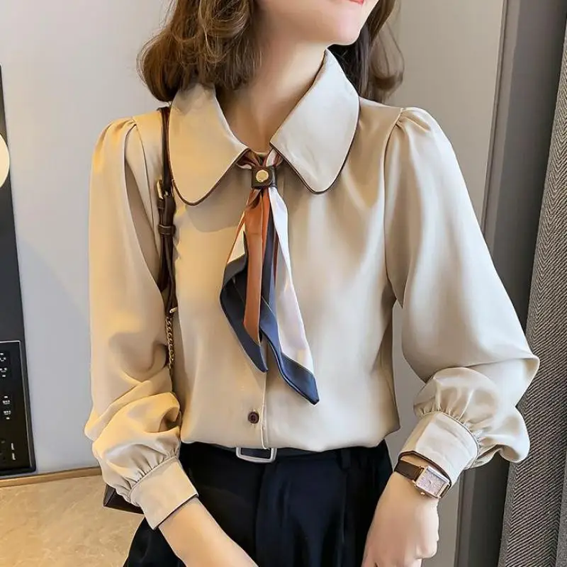 Chiffon Blouses Women Spring Summer Fashion Long Sleeve Peter Pan Collar Silk Scarf Elegant Solid Office Lady Casual Shirts Tops
Chiffon Blouses Women Spring Summer Fashion Long Sleeve Peter Pan Collar Silk Scarf Elegant Solid Office Lady Casual Shirts Tops