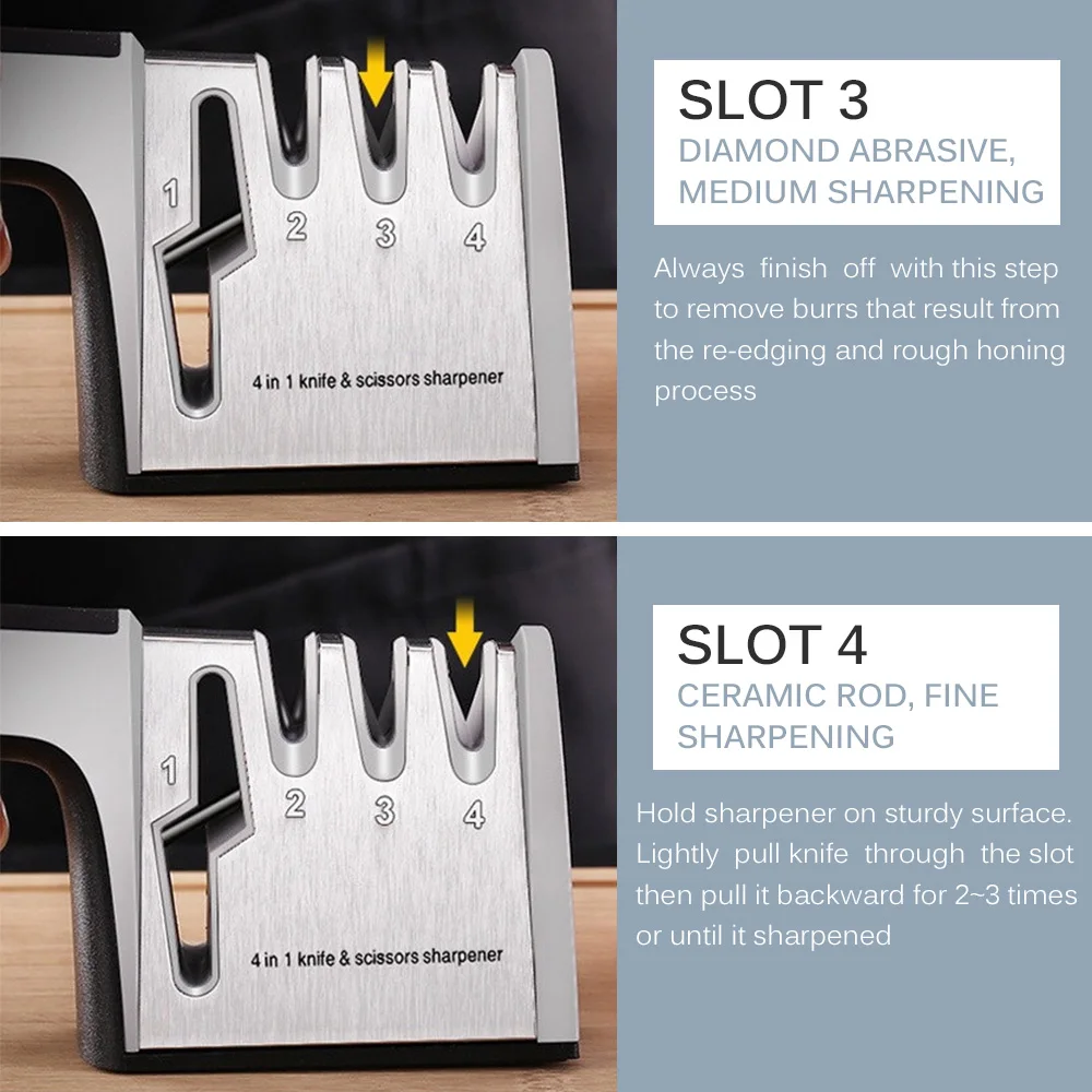

4-in-1 Knife & Scissor Sharpener Professional 4-stage Coarse Medium Fine Sharpener Blade Sharpening Tool