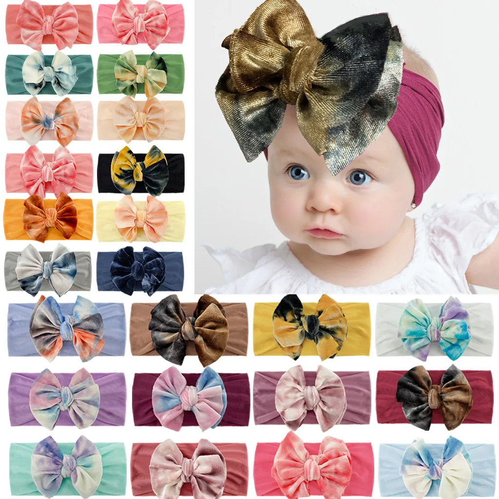 

24pc/lot New Velvet Bows Nylon Baby Headband,Tie Dye Hair Bows Headband,Nylon Girls Headband Newborn Knotbow Headbands for Kids