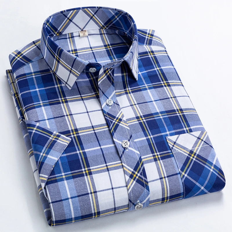 Checkered shirts for men Summer short sleeved leisure slim fit Plaid Shirt square collar soft causal male tops with front pocket
Checkered shirts for men Summer short sleeved leisure slim fit Plaid Shirt square collar soft causal male tops with front pocket