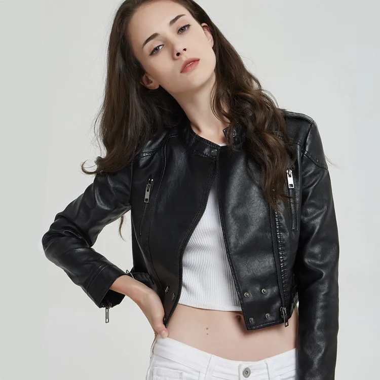 Ladies Short Slim Stand Collar Women Black Motorcycle Jacket Hot Faux Leather Moto Biker Jacket Female Coat Fashion Streetwear
Ladies Short Slim Stand Collar Women Black Motorcycle Jacket Hot Faux Leather Moto Biker Jacket Female Coat Fashion Streetwear