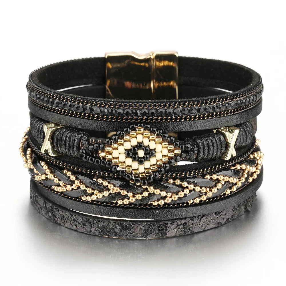 Multilayer wide leather beaded ladies bracelet braided rope handmade fashion jewelry
Multilayer wide leather beaded ladies bracelet braided rope handmade fashion jewelry