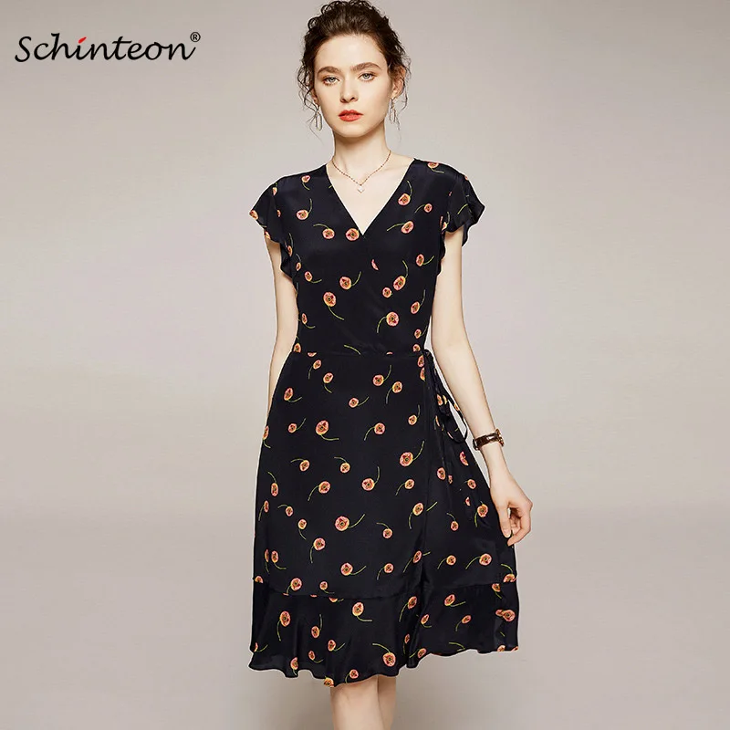 Schinteon 100% Real Silk Fruit Print Dress V-Neck Collar Elegant A-lined Slim Black Knee Length Dresses for Women 2020 Summer
Schinteon 100% Real Silk Fruit Print Dress V-Neck Collar Elegant A-lined Slim Black Knee Length Dresses for Women 2020 Summer