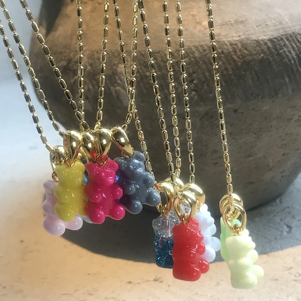 Korean Colorful Resin Gummy Bear Pendant Chain Necklaces for Women Rainbow Bears Simple Metal Clavicle Chain Girl Gifts Jewelry
Korean Colorful Resin Gummy Bear Pendant Chain Necklaces for Women Rainbow Bears Simple Metal Clavicle Chain Girl Gifts Jewelry