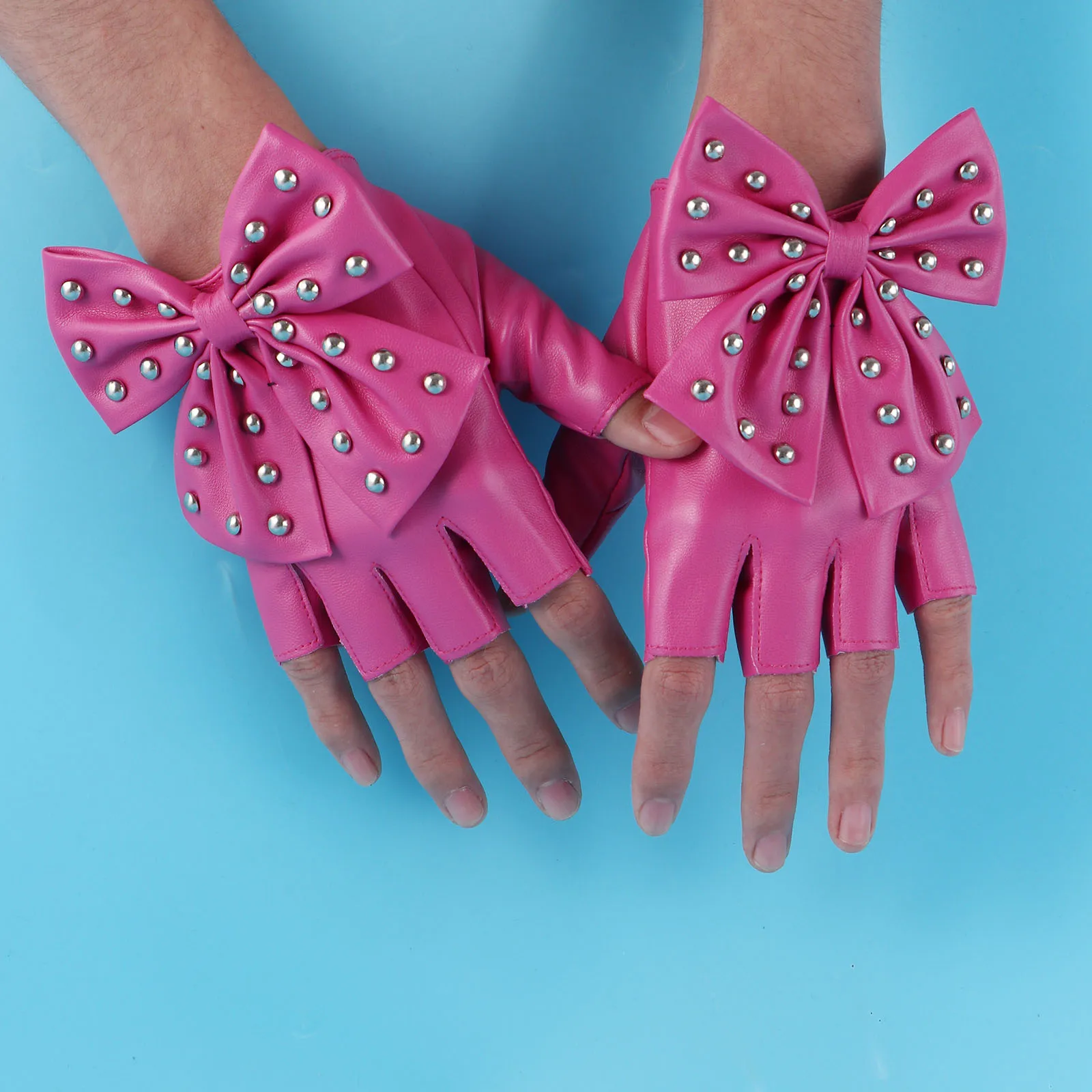 Womens Half-Finger Gloves Fashion Bowknot Rivet Fingerless Gloves Ladies Dancing Party Show Nightclub Leather Gloves Mittens
Womens Half-Finger Gloves Fashion Bowknot Rivet Fingerless Gloves Ladies Dancing Party Show Nightclub Leather Gloves Mittens