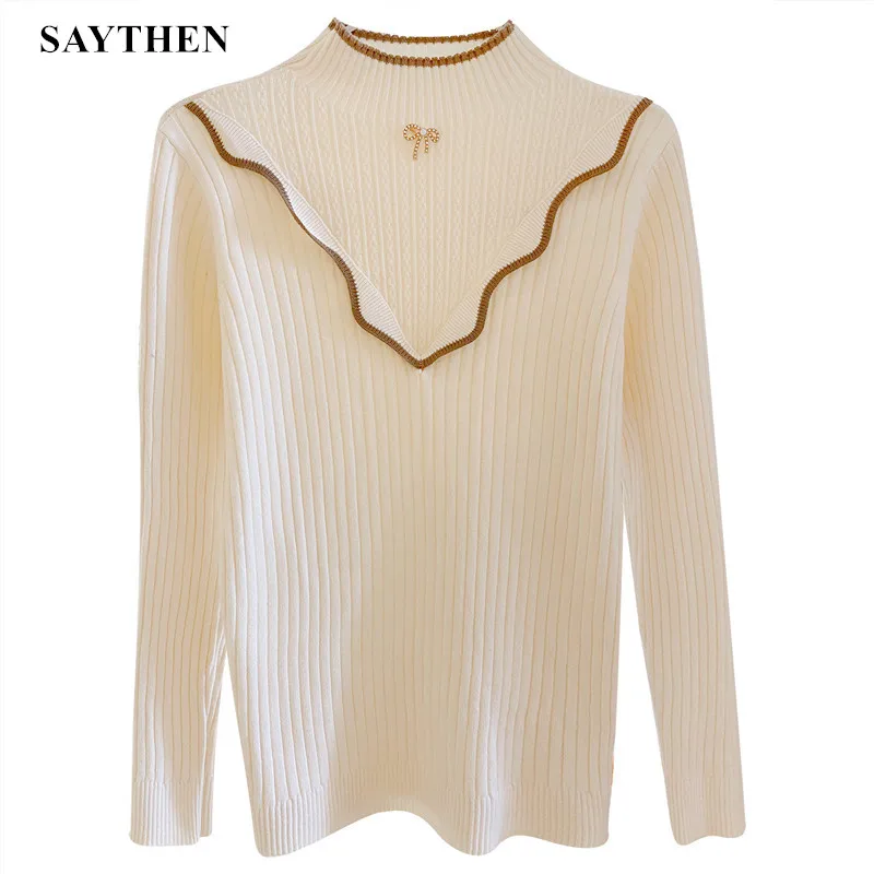SAYTHEN Chic Comfortable Gold Silk Edge Beade Bowknot Elegant Autumn Winter Pullover Sweater Women's Long Sleeve Knitwear YS1283
SAYTHEN Chic Comfortable Gold Silk Edge Beade Bowknot Elegant Autumn Winter Pullover Sweater Women's Long Sleeve Knitwear YS1283