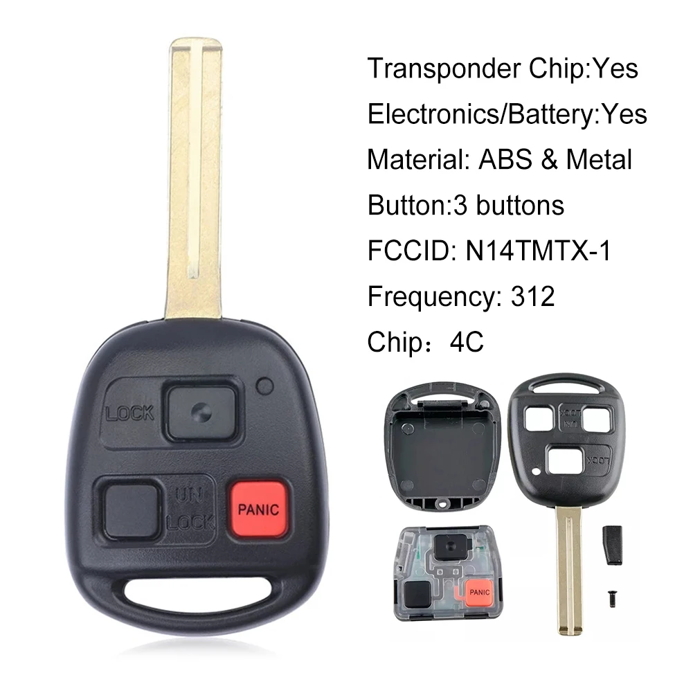 Электронный дистанционный ключ для Lexus RX300 1999 2000 2001 2002 2003 FCCID N14TMTX-1 3 кнопочный чип