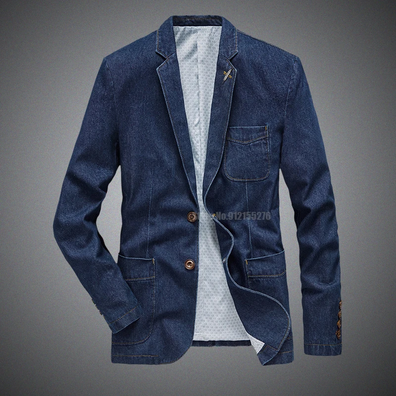 

Новый Джинсовый Повседневный блейзер для мужчин, Модный хлопковый винтажный костюм, куртка 4XL, мужское Синее джинсовое пальто, джинсовые ку...