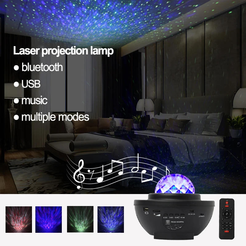 

Светодиодный USB звездный ночной музыкальный Декор атмосферсветильник водяная волна Свет Bluetooth Звуковая активация Звездное небо Проектор л...