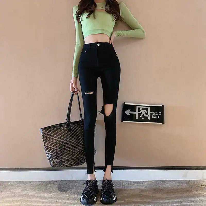 Retro Irregular Slim-Fit Pencil Pants Spring New High Waist Jeans Chic Style Ripped Split Skinny Pants Women
Retro Irregular Slim-Fit Pencil Pants Spring New High Waist Jeans Chic Style Ripped Split Skinny Pants Women