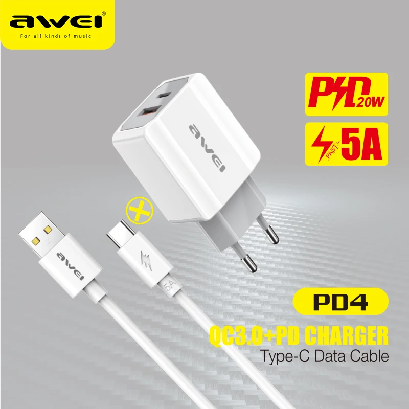 AWEI 20W/5A PD Phone Charger Wall Adapter Type-C Fast Charging Quick Charge Cables for iPhone 13 Pro Max Huawei Xiaomi PD4
AWEI 20W/5A PD Phone Charger Wall Adapter Type-C Fast Charging Quick Charge Cables for iPhone 13 Pro Max Huawei Xiaomi PD4