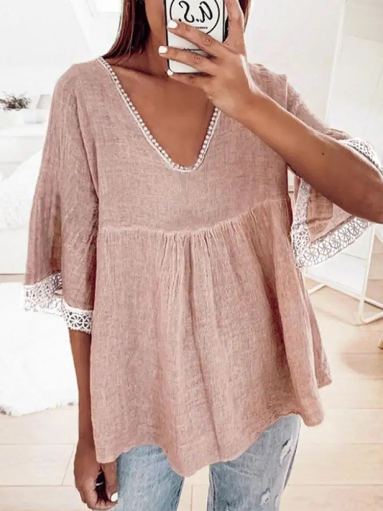 Women Casual Half Sleeve Casual Tops Spring And Summer New Fashion Lace Stitching Female Loose T-shirt
Women Casual Half Sleeve Casual Tops Spring And Summer New Fashion Lace Stitching Female Loose T-shirt