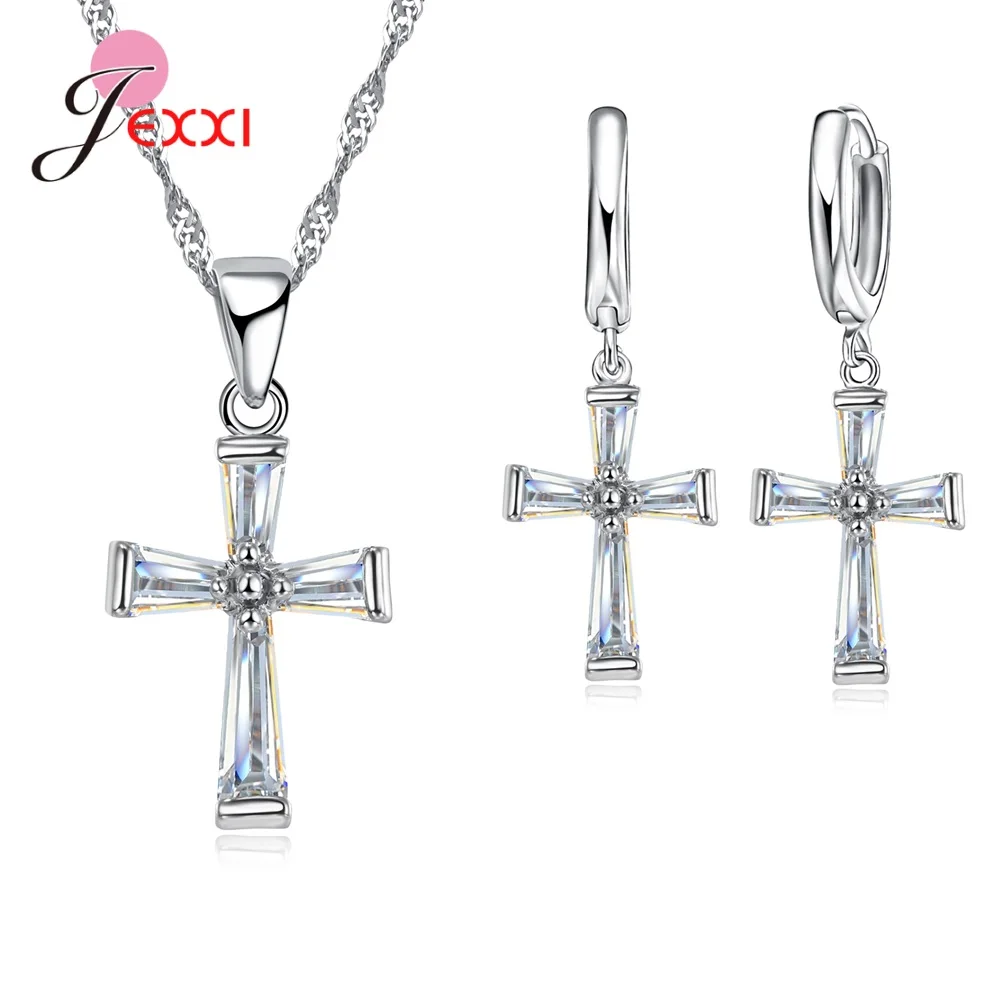 New Exquisite Cross Pendant Jewelry Sets 925 Sterling Silver Women Girls Christians' Fashion Earrings Necklaces Hot Sale
New Exquisite Cross Pendant Jewelry Sets 925 Sterling Silver Women Girls Christians' Fashion Earrings Necklaces Hot Sale