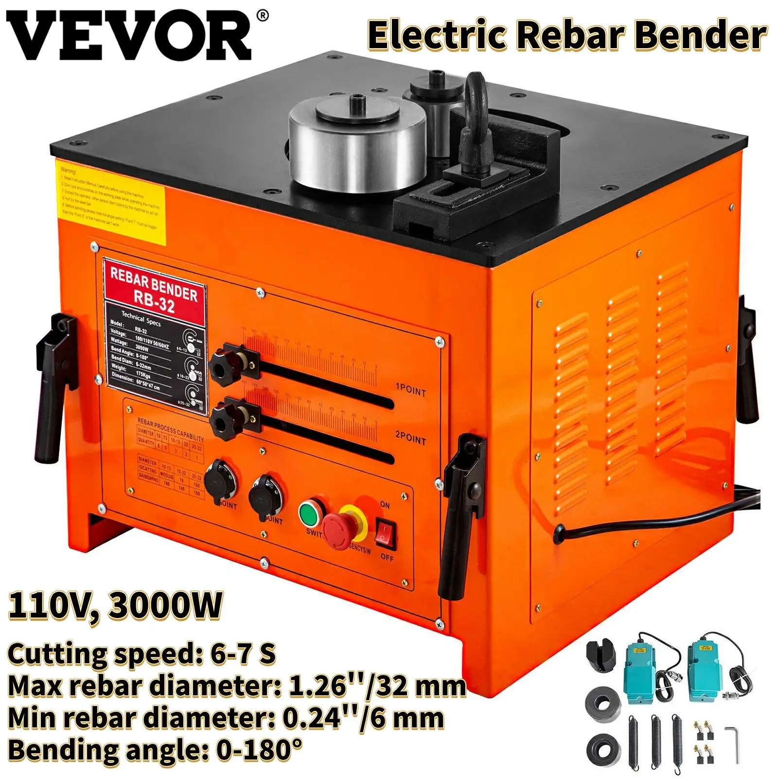 VEVOR 3000W 110V Hydraulic Rebar Bender Cutting Speed 6-7 S Pure Copper Motor Two Angle Selectors for Construction Engineering
VEVOR 3000W 110V Hydraulic Rebar Bender Cutting Speed 6-7 S Pure Copper Motor Two Angle Selectors for Construction Engineering