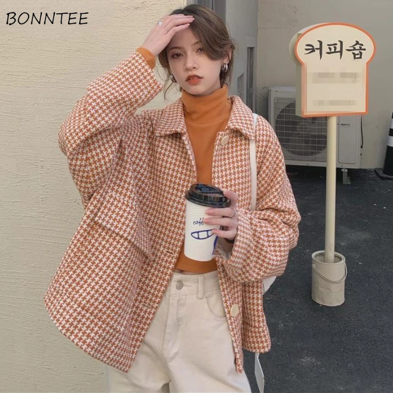 Basic Jackets Women Houndstooth Casual Turn-down Collar Spring Autumn Loose Outwear Pockets Design Tender Ladies Streetwear New
Basic Jackets Women Houndstooth Casual Turn-down Collar Spring Autumn Loose Outwear Pockets Design Tender Ladies Streetwear New