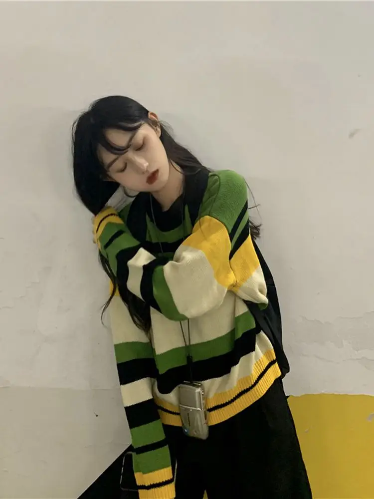 2021 New Female Korean Harajuku Striped Lazy Wind Loose Sweater Women's Sweaters Japanese Kawaii Ulzzang Cute Clothing For Women
2021 New Female Korean Harajuku Striped Lazy Wind Loose Sweater Women's Sweaters Japanese Kawaii Ulzzang Cute Clothing For Women