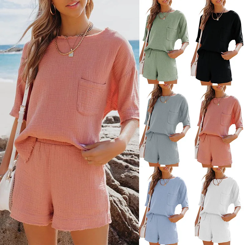 Cotton And Linen New Pocket Nightwear Short Sleeve Shorts 2 Piece Pajamas Set Big Size Loose Casual Solid Thin Lounge Sleep Top
Cotton And Linen New Pocket Nightwear Short Sleeve Shorts 2 Piece Pajamas Set Big Size Loose Casual Solid Thin Lounge Sleep Top
