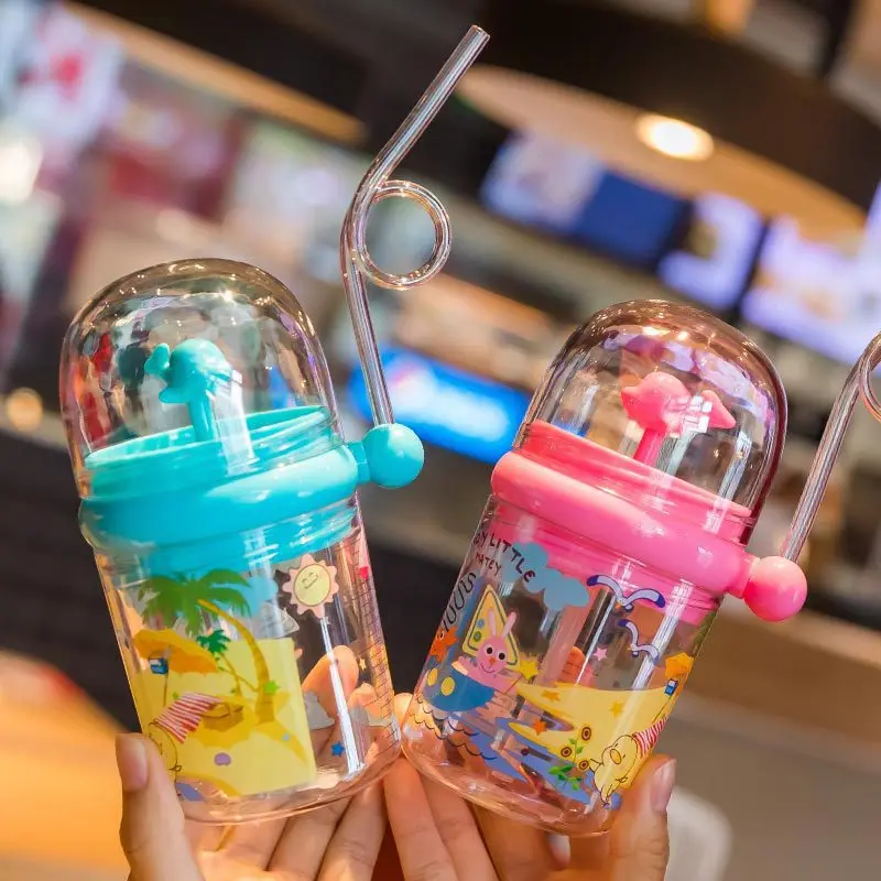 Creative New Style Whale Water Spouting Cup Cute Cartoon Whale Cup with Straw Children Waterproof with Straw Cup