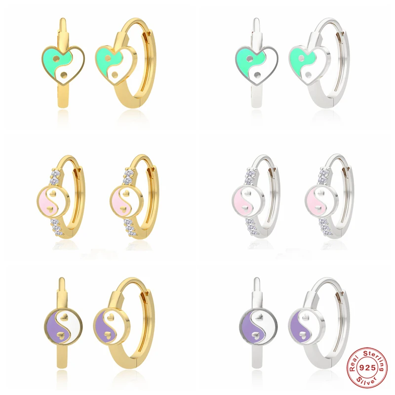 Aide 925 Sterling Silver Cute Yin Yang Pattern Heart Round Hoop Earrings Green Pink Purple White Enamel Piercing Huggie Earrings
Aide 925 Sterling Silver Cute Yin Yang Pattern Heart Round Hoop Earrings Green Pink Purple White Enamel Piercing Huggie Earrings