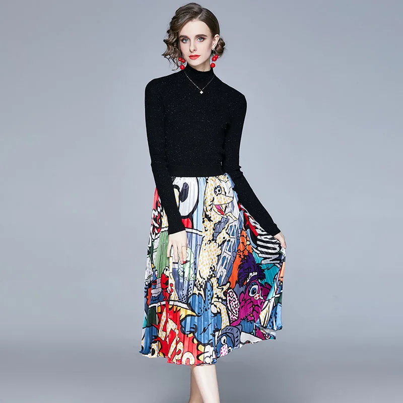 Autumn Winter Women Two Piece Outfit Elegant Long Sleeve Pullovers Sweater and Cartoon Print Skirt Suit Runway Vintage Sets
Autumn Winter Women Two Piece Outfit Elegant Long Sleeve Pullovers Sweater and Cartoon Print Skirt Suit Runway Vintage Sets