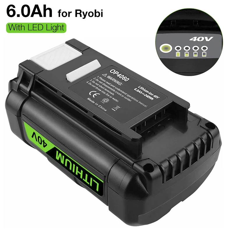 Сменная литиевая батарея 6 0 Ач 40 В для Ryobi в аккумулятор OP4030 OP4050 OP40601 OP40201RY40200 RY40403