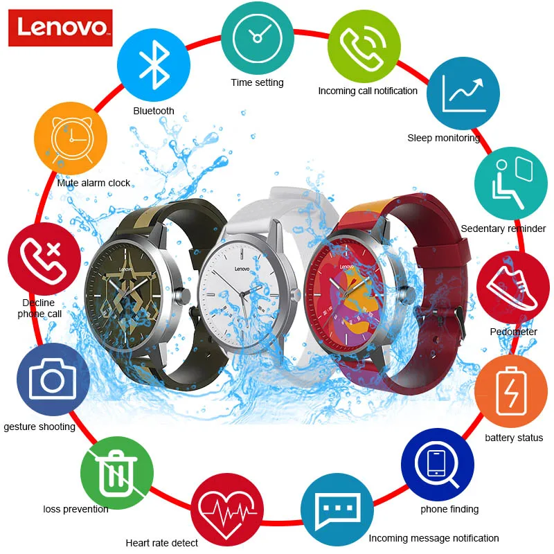 Простые Модные Смарт-часы Lenovo Watch 9 с Bluetooth подсчет шагов водонепроницаемость