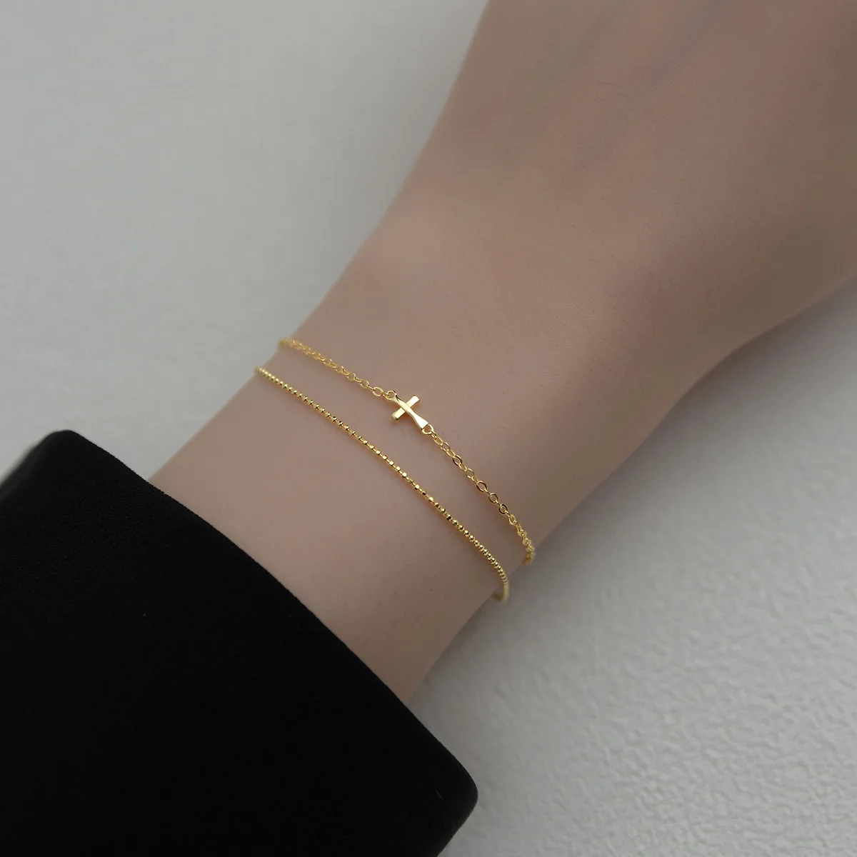 18K Gold Plating Real. 925 Sterling Silver Double Rows crucifix Cross Religion Beads Chain bracelet adjustable charm C-S4572
18K Gold Plating Real. 925 Sterling Silver Double Rows crucifix Cross Religion Beads Chain bracelet adjustable charm C-S4572