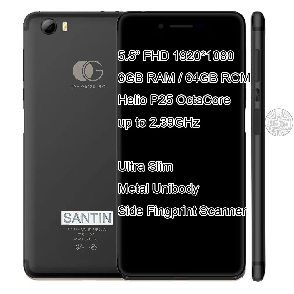 Сотовый телефон Metal SANTIN VX1 6 ГБ ОЗУ 64 Гб ПЗУ экран 5 дюйма full HD 1920*1080 4G LTE