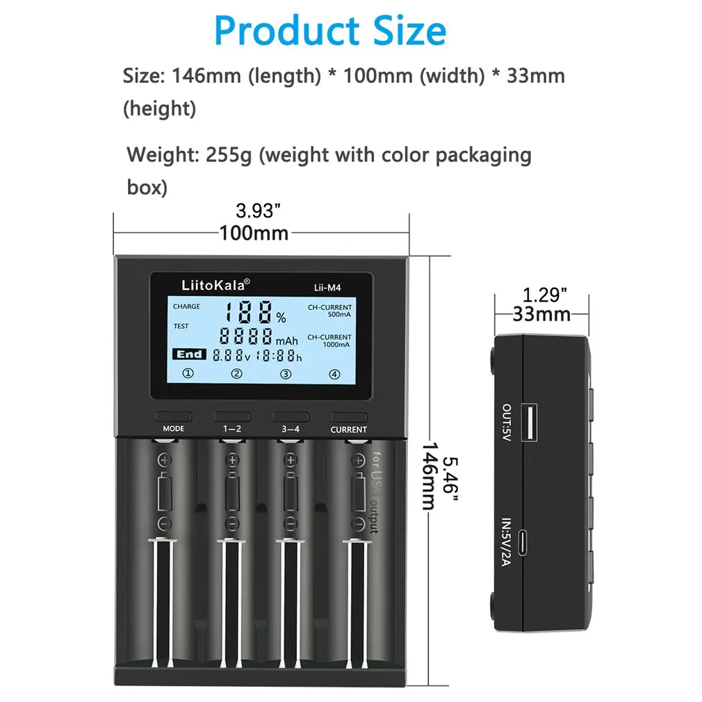 LiitoKala Lii-M4 18650/26660 5V Typec Smart Universal Battery Charger Detectable Capacity Battery Charger With Screen T
LiitoKala Lii-M4 18650/26660 5V Typec Smart Universal Battery Charger Detectable Capacity Battery Charger With Screen T