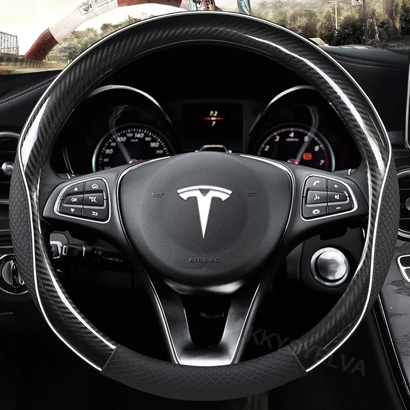 Роскошная кожа + углеродное волокно 38 см для Tesla Model Y Model X Model S Чехол рулевого колеса автомобиля аксессуары для интерьера
Роскошная кожа + углеродное волокно 38 см для Tesla Model Y Model X Model S Чехол рулевого колеса автомобиля аксессуары для интерьера