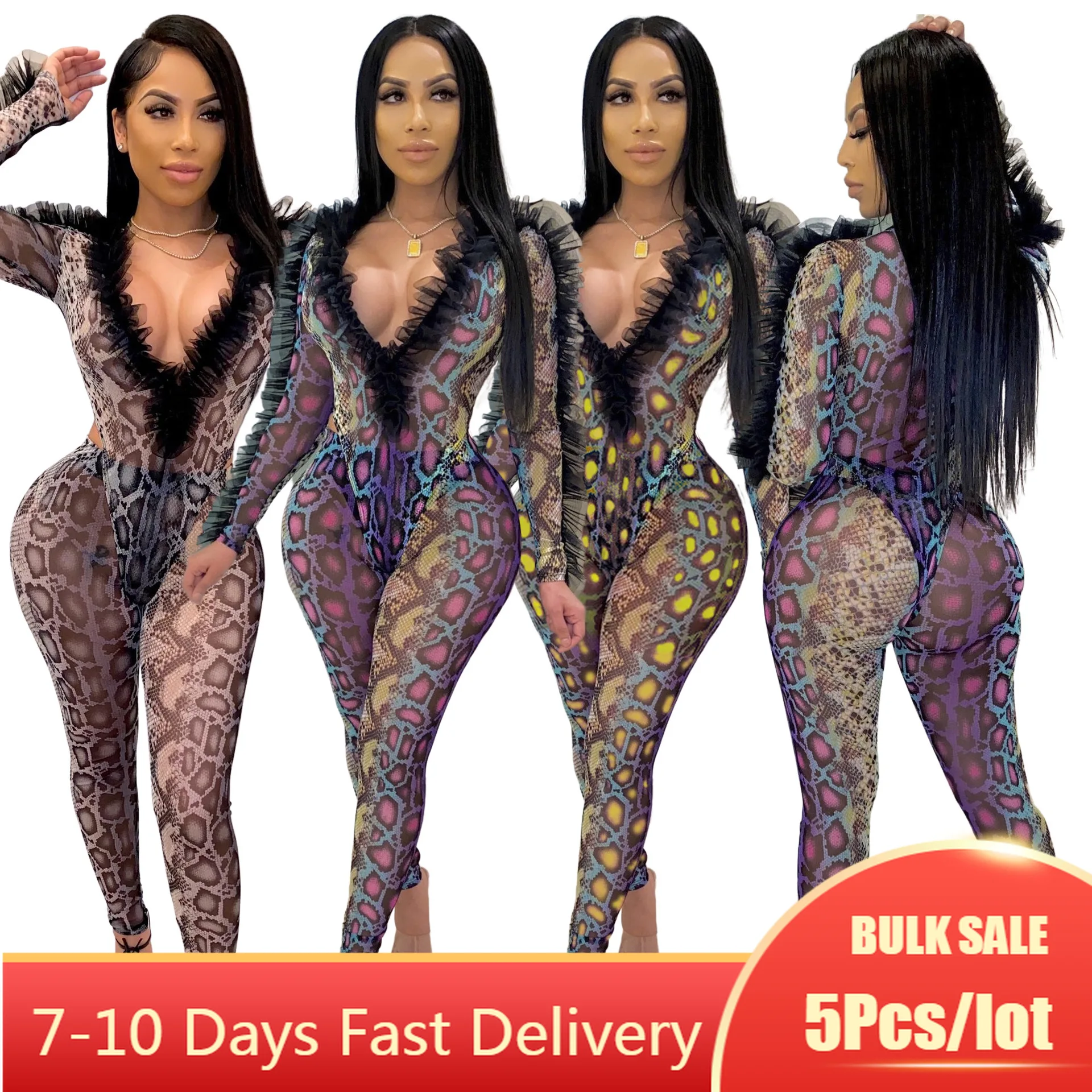 5PCS Bulk Wholesale Items Womens See Through Two Piece Sets Snake Print Tassel Bodysuits Slim Pants Sexy Club Outfits for Women
5PCS Bulk Wholesale Items Womens See Through Two Piece Sets Snake Print Tassel Bodysuits Slim Pants Sexy Club Outfits for Women