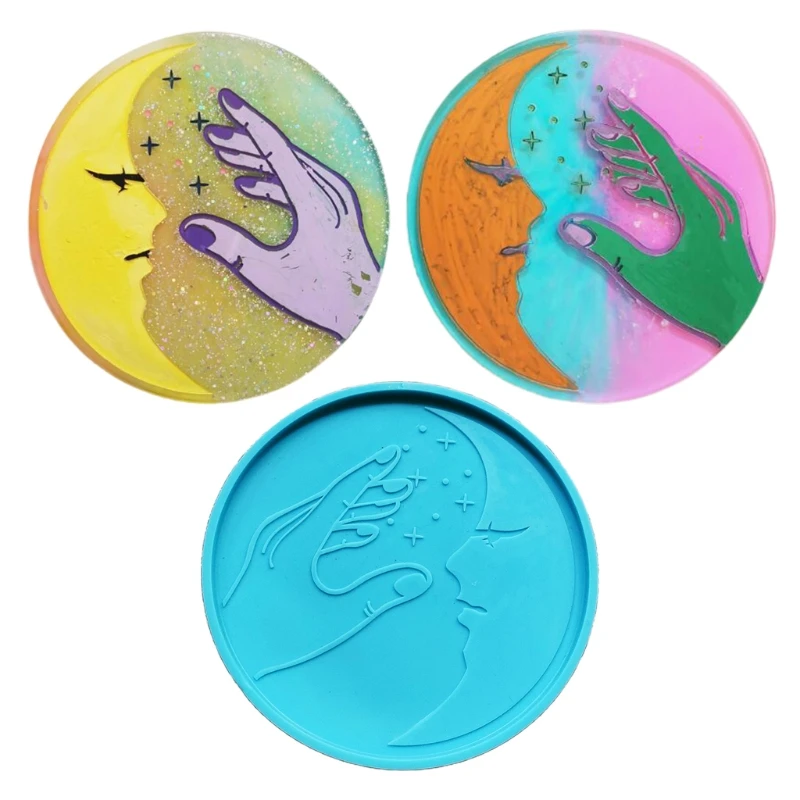 

1 Pc Silicone Coaster Epoxy Resin Casting Mold Finger Moon Teapot Mat Round Tray Mold for Jewelry Making Table Wine Tray