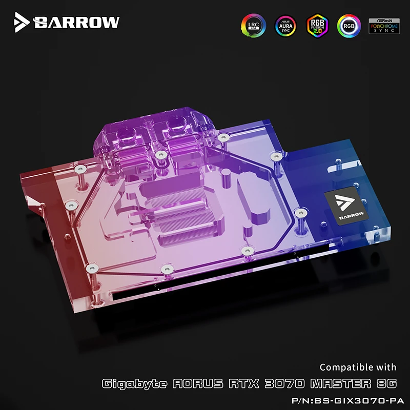 Barrow GPU Block For GIGABYTE AORUS RTX 3070 MASTER VGA Cooler, With Aluminum Backplate, 5V ARGB SYNC, BS-GIX3070-PA 
Barrow GPU Block For GIGABYTE AORUS RTX 3070 MASTER VGA Cooler, With Aluminum Backplate, 5V ARGB SYNC, BS-GIX3070-PA