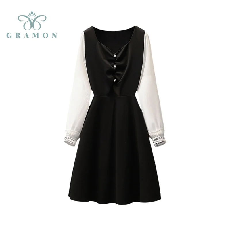 Women Party Plus Size Dresses 2021 Autumn Square Neck Elegant Button Pleated Lantern Long Sleeve Office French Vintage Vestido
Women Party Plus Size Dresses 2021 Autumn Square Neck Elegant Button Pleated Lantern Long Sleeve Office French Vintage Vestido