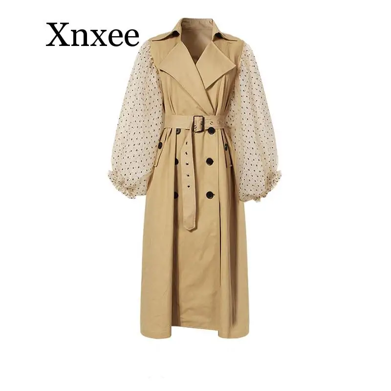 Женский двубортный Тренч в горошек, сетчатая ветровка с отложным воротником и длинными рукавами-фонариками на осень и зиму
Женский двубортный Тренч в горошек, сетчатая ветровка с отложным воротником и длинными рукавами-фонариками на осень и зиму