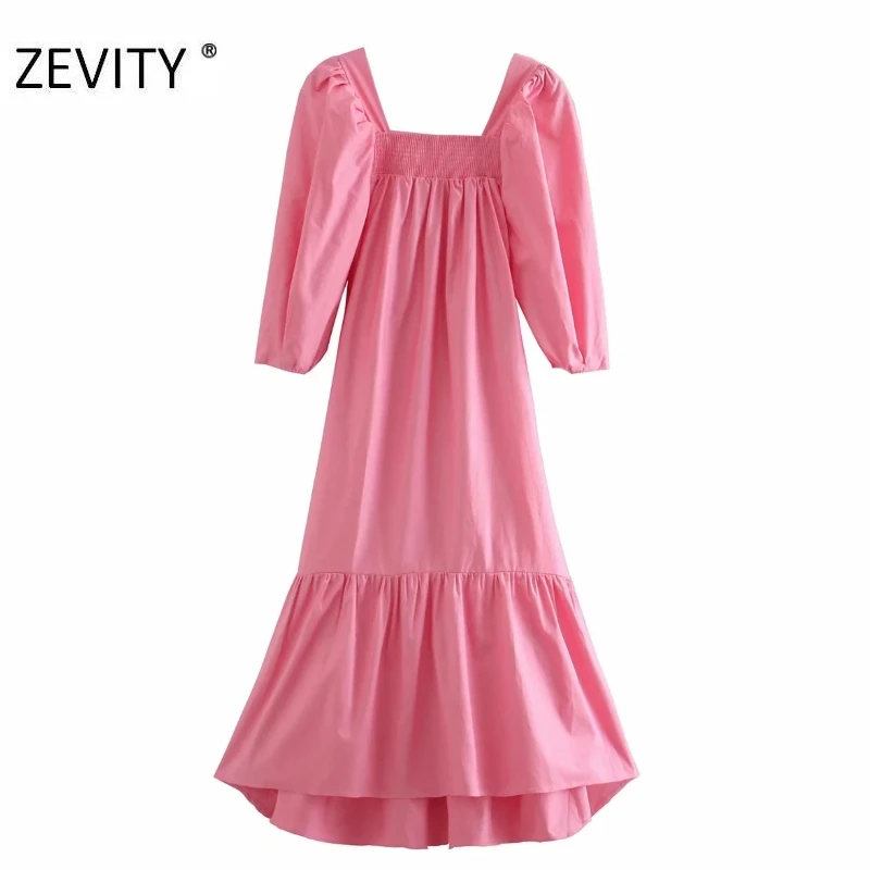 ZEVITY women fashion square collar puff sleeve pink color midi dress female hem pleat ruffles casual vestido chic dresses DS4425
ZEVITY women fashion square collar puff sleeve pink color midi dress female hem pleat ruffles casual vestido chic dresses DS4425